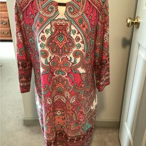 madison leigh Coral Pink Paisley Long Sleeve Midi Dress
